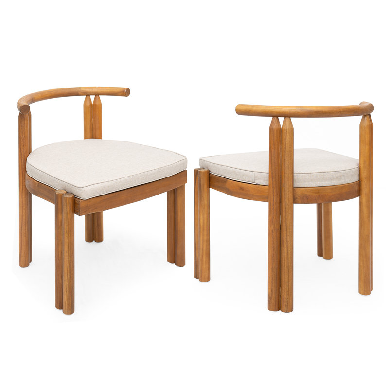Ensemble de 2 chaises de salle à manger sans accoudoirs avec coussins, finition teck et beige Roomfitters Cove
