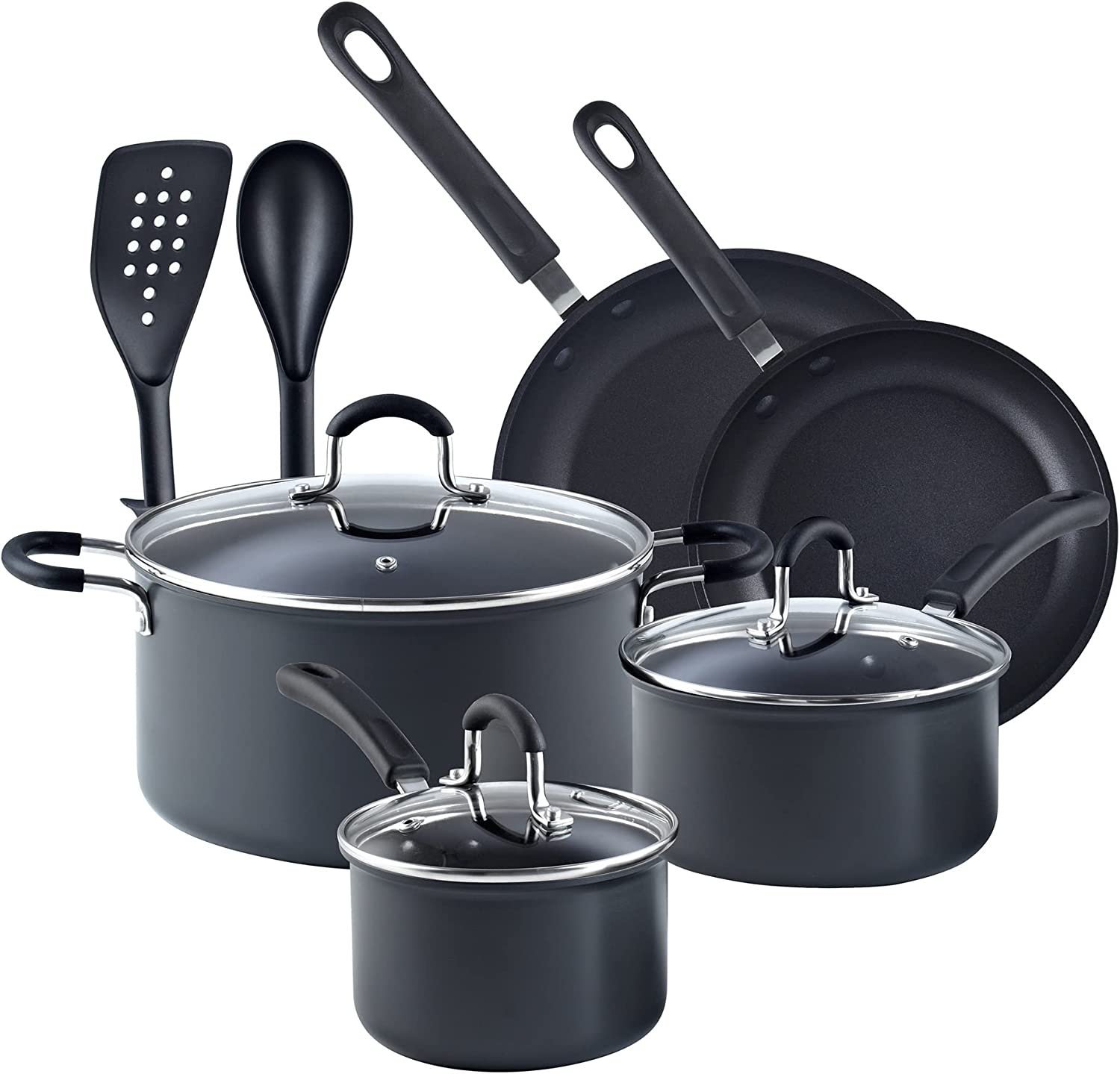 Cook N Home Professional Hard Anodized Pots and Pans Set Nonstick, Kitchen Cookware Set, Black