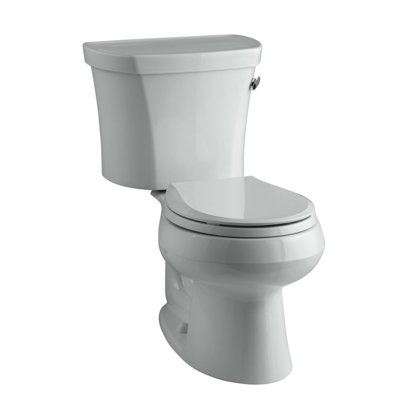Wellworth 1.28 GPF (Water Efficient) Round Two-Piece Toilet  (Seat Not Included), Ice Gray, Right-Hand