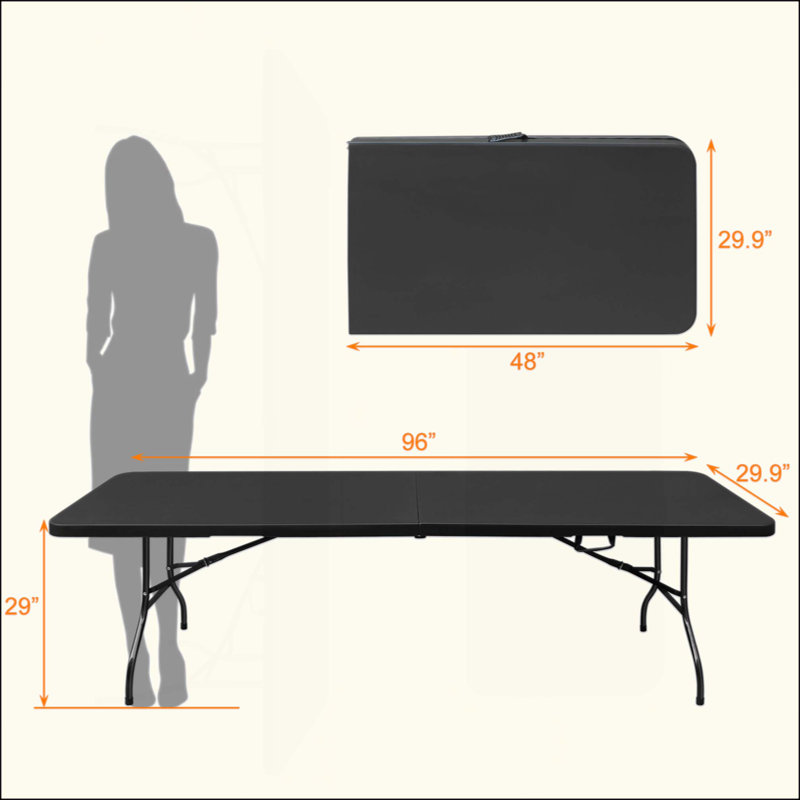Table pliante de 8 pi, table en plastique portative pour le camping, pique-niques, fêtes, table pliable à charge élevée