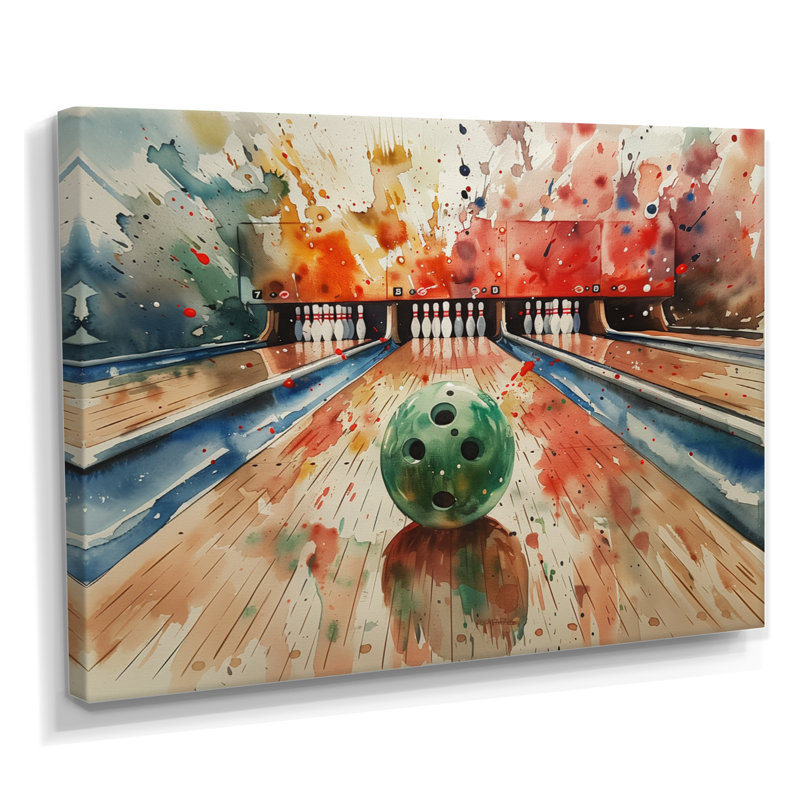 «Green Bowling Ball Full Strike II - Bowling», reproduction d'art murale, H 40 po x l 60 po x P 1,5 po, Toile tendue