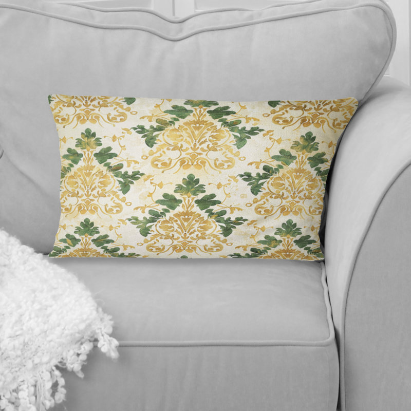 Or vert damassé glamour I - coussin damassé, Forme rectangulaire, H 12 po x l 20 po