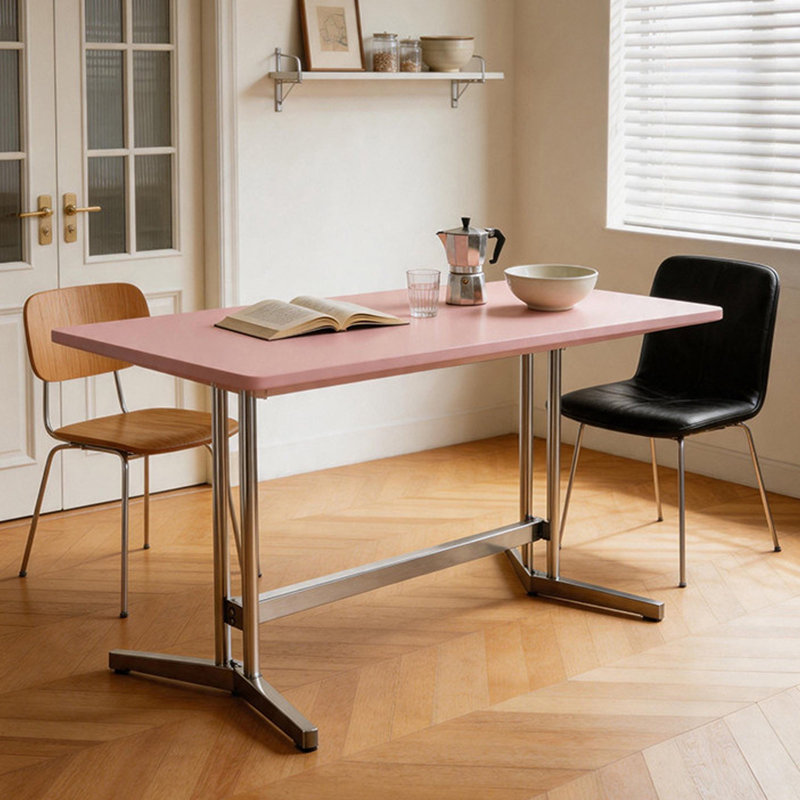 Pink Multi-layer Solid Wood Stainless Steel Desk, 29.52" H x 62.99" W x 31.49" D