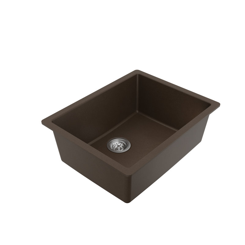 Karran Quartz 24-3/8'' X 19-1/8'' Single Bowl Undermount Kitchen Sink Kit, Brown
