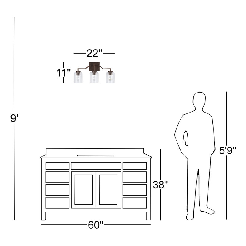 Ahern 3 - Light Dimmable Vanity Light, Bronze