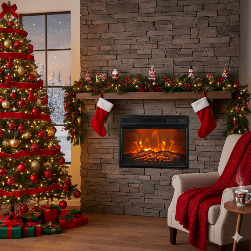 Electric Fireplace Insert, 3D Flame Effect with Realistic Log Bed, 1400W Heater, Remote Control with Weekly Timer