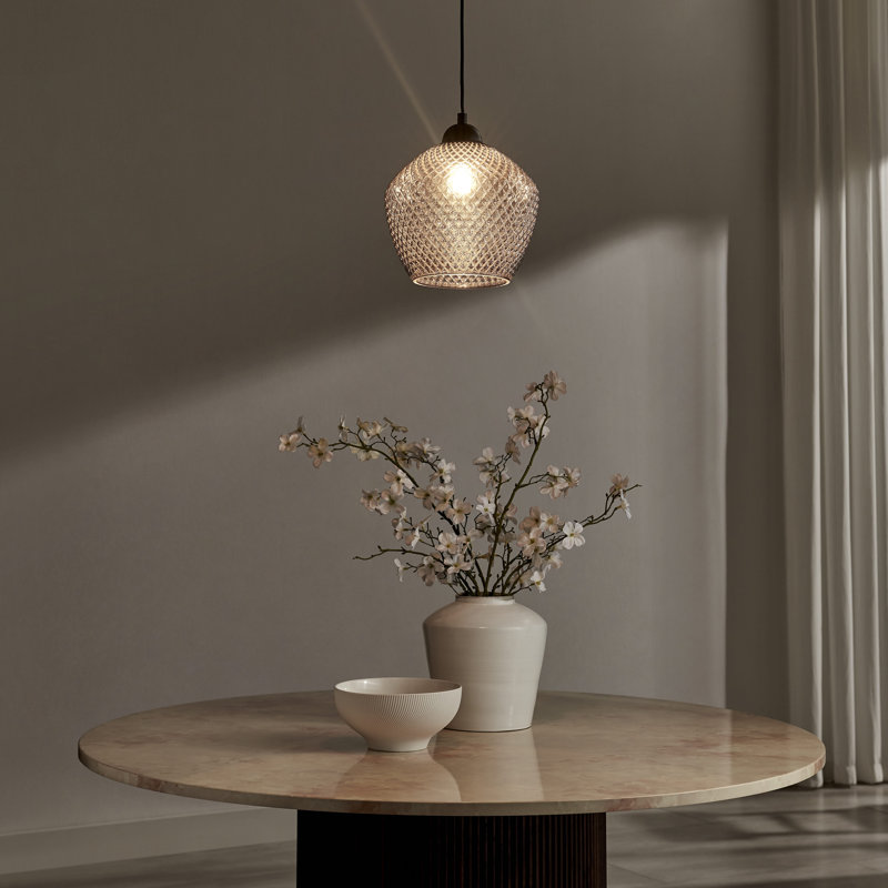 Cree Sculpted Textured Smoky Grey Glass Pendant Ceiling Light - Contemporary Elegant Design