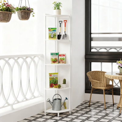5-Tier Industrial Corner Shelf Stand, 65" Tall Display Organizer With Rustic Brown Finish For Living Room, Bedroom, And Small Spaces