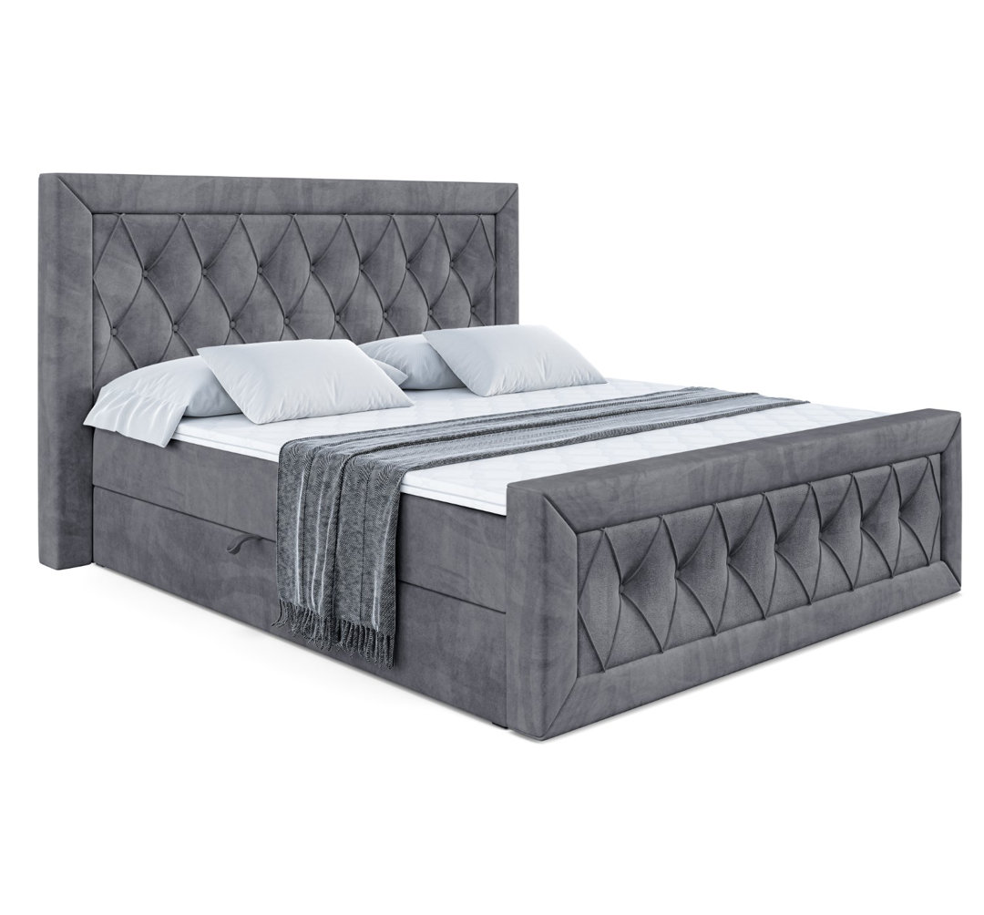 Boxspringbett mit H3 Bonell-Federkernmatratze, Topper und Bettkasten