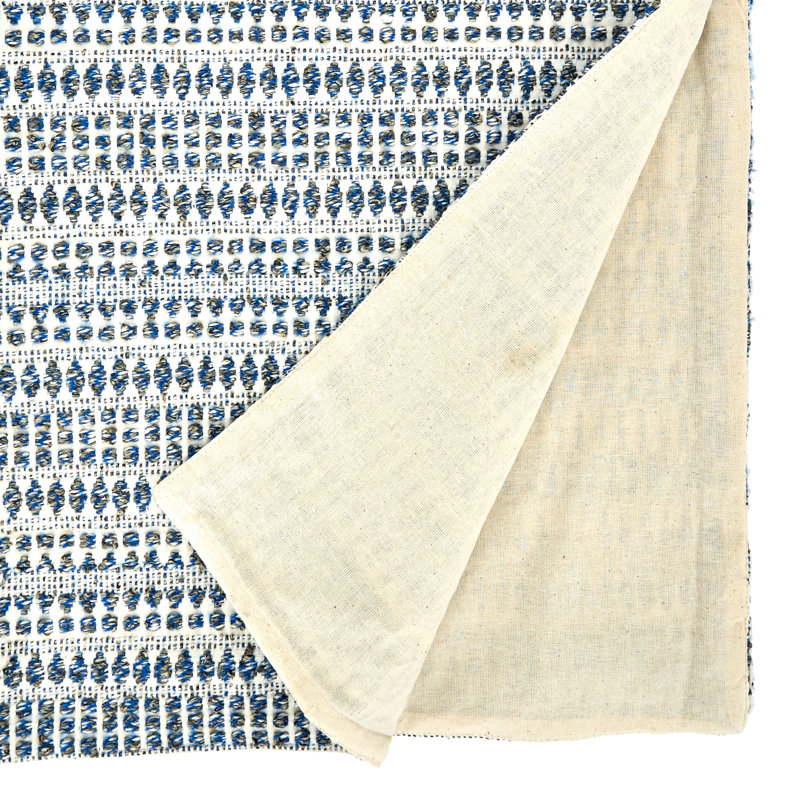 Blue Cotton Blend Textured Table Runner with Woven Design