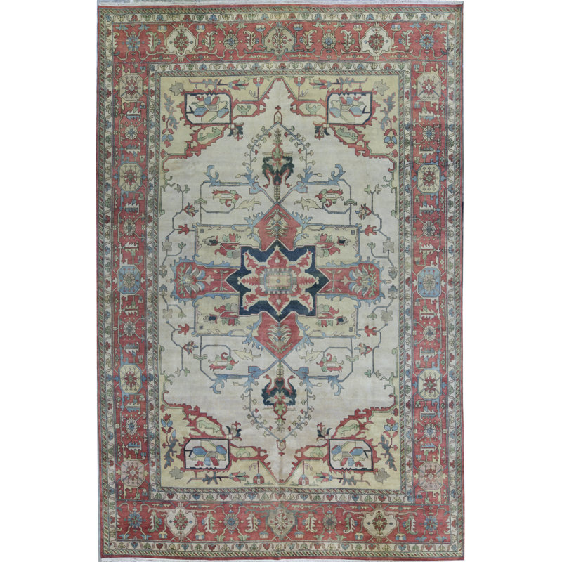 Tapis beige et rouille de haute qualité noué à la main