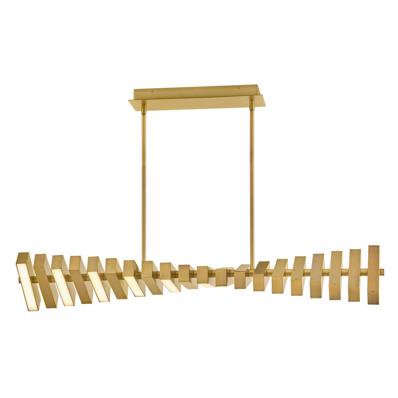 1 - Light Kitchen Island Rectangle Chandelier, Lacquered Brass