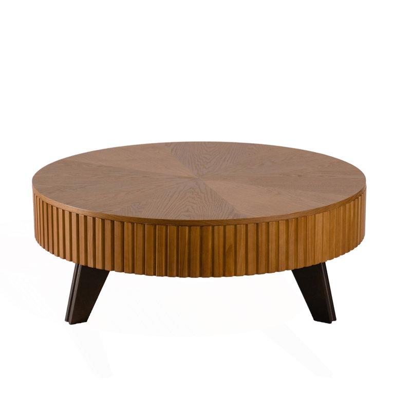 Table basse ronde 39,37 po avec espace de rangement, Plateau naturel / structure noire