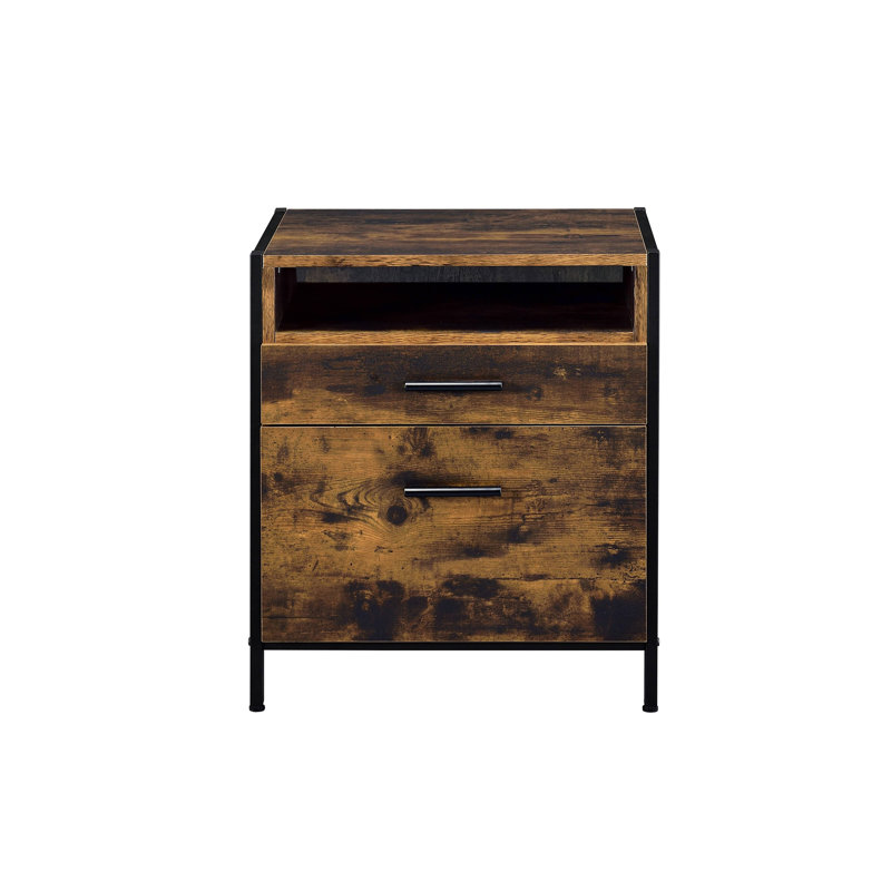 Juvanth Rustic Oak & Black Finish Nightstand