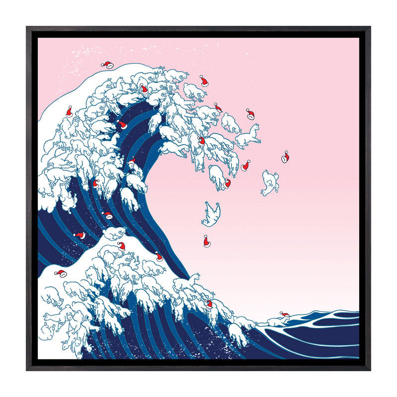 «Christmas Llama Great Waves in Pink» par Big Nose Work - impression d'art graphique, H 26 po x l 26 po x P 1,5 po, Aucun mat
