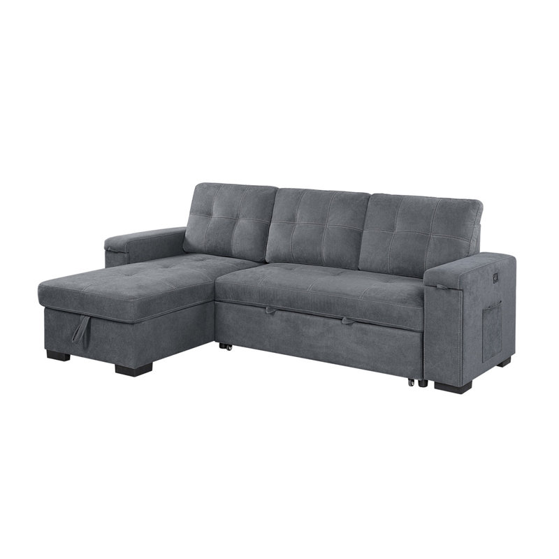 Canapé-lit modulaire réversible en tissu tissé gris de 95 po avec porte-gobelet de rangement Toby