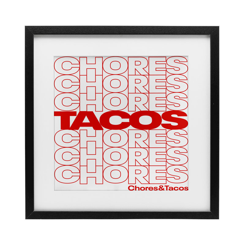 Tacos sur corvées, reproduction sous verre, conception de Jedco Brands, Inc., H 13 po x l 13 po, Cadre noir minuit