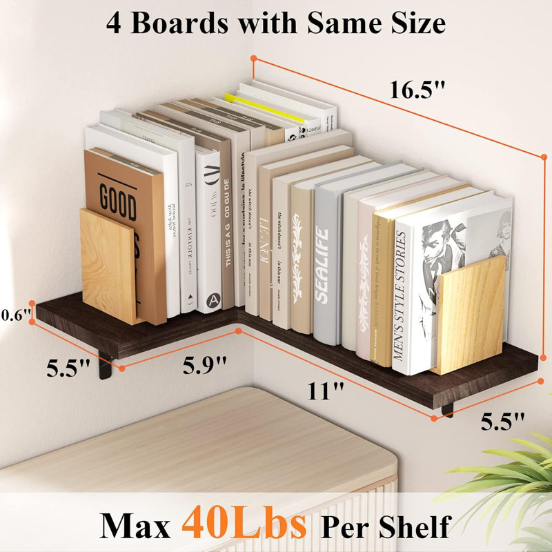 Floating Corner Shelves Wall Mounted, Rustic Wood Hanging Shelves For Storage And Display, Space-Saving Shelf Set For Bathroom Kitchen Bedroom Living Room