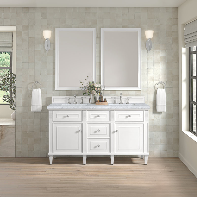 Lorelai 60'' W Double Vanity, Bright White, Carrara White, 8" Widespread