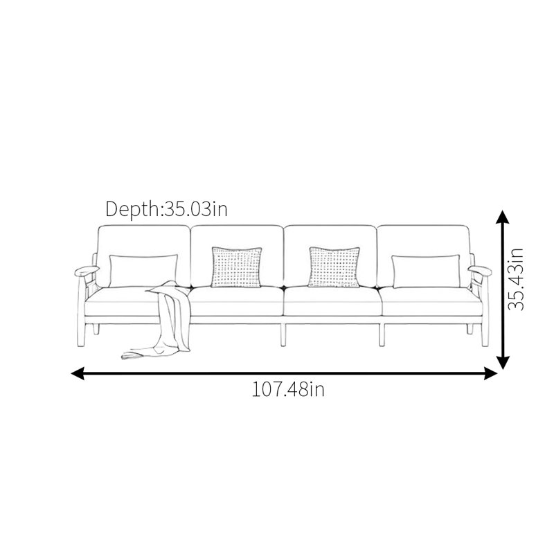 Canapé moderne simple en bois massif, H 35,43 po x l 107,48 po x P 35,03 po, 4