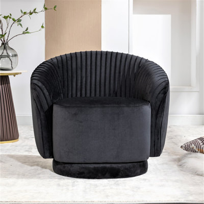 Fauteuil demi-tonneau en velours pivotant à 360 degrés, fauteuil d'appoint moderne plissé avec base robuste et coussin rembourré épais, fauteuil de loisir pour salon, chambre à coucher, bureau, chambre d'hôtel