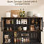 Armoire de garde-manger 71 po avec support à vin, étagère de cuisine avec éclairage à DEL et tablettes réglables, portes en verre arquées 71 po-734242891