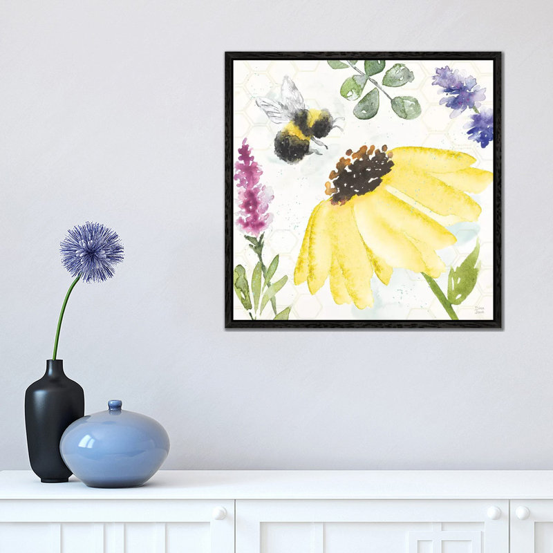 Bee Harmony III by Dina June - Painting on Canvas, Black Framed, 45.72 cm H x 45.72 cm W