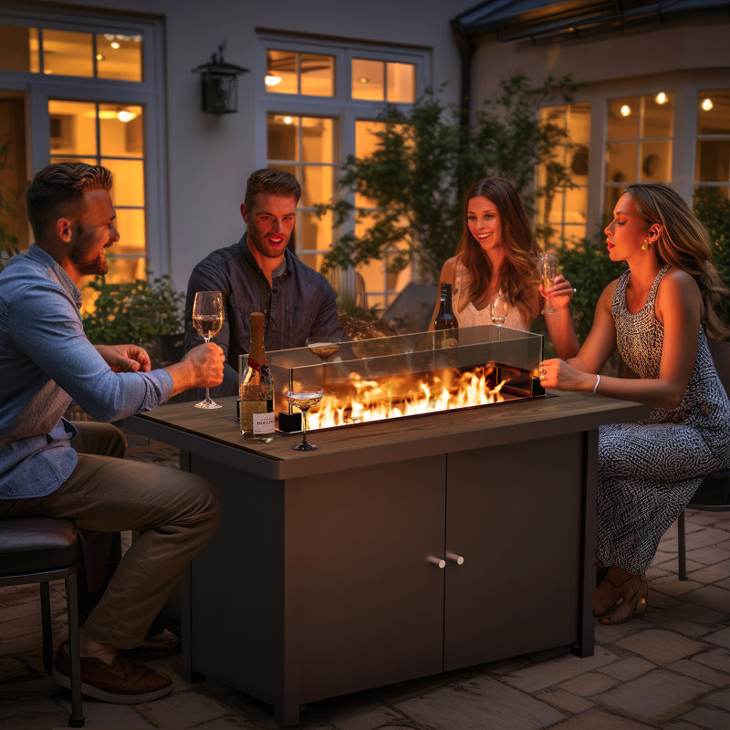 Underclift 43" W x 24" D Patio Propane 55000 BTU Fire Pit Table with Lid