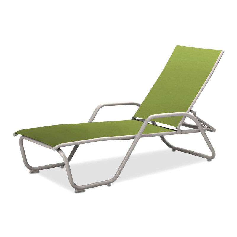 Outdoor Rust-Resistant Metal Chaise Lounge, Lime 38D Sunbrella®, Textured Snow
