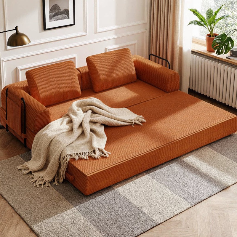 Canapé-lit convertible de 78 po, causeuse futon en velours côtelé avec lit escamotable, canapé-lit désossé, conception 3 en 1, aucun assemblage requis pour les petits espaces, salon