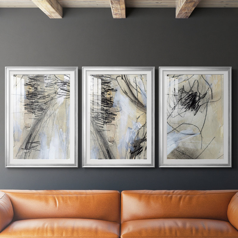 MaskedNotesV - Impression sur mesure encadrée de qualité supérieure - 3 pièces, Argent argent, H 19 po x l 27 po