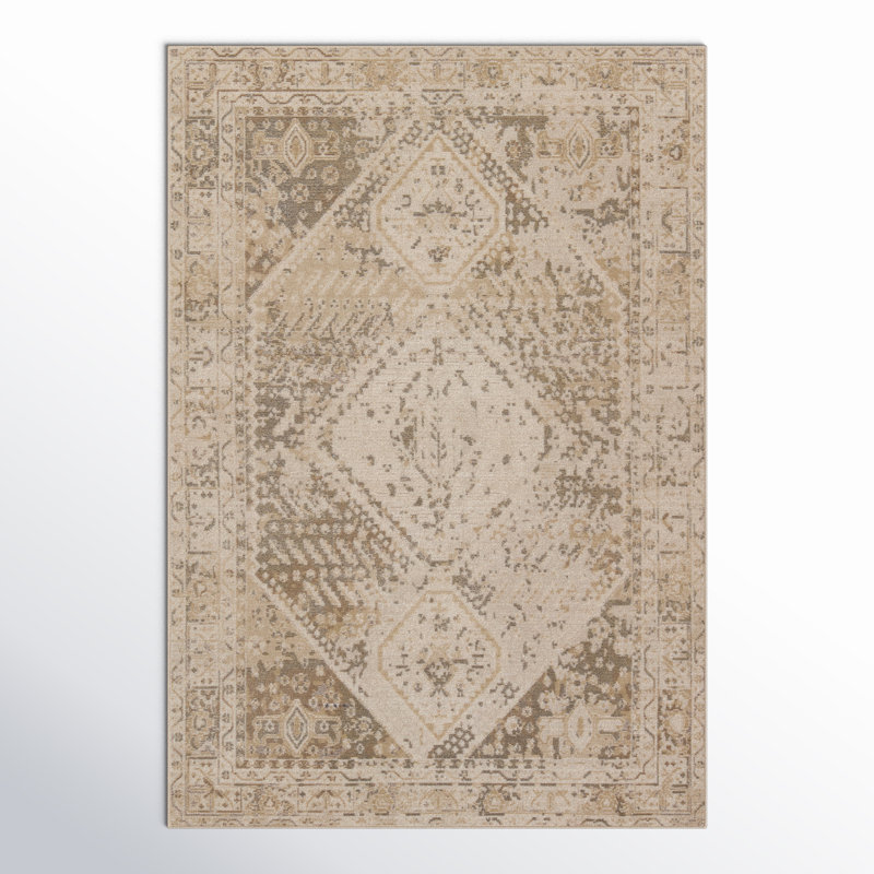 Devoris Oriental Machine Woven Polyester/Polypropylene Area Rug in Beige/Tan, Rectangle 5' x 7'3"