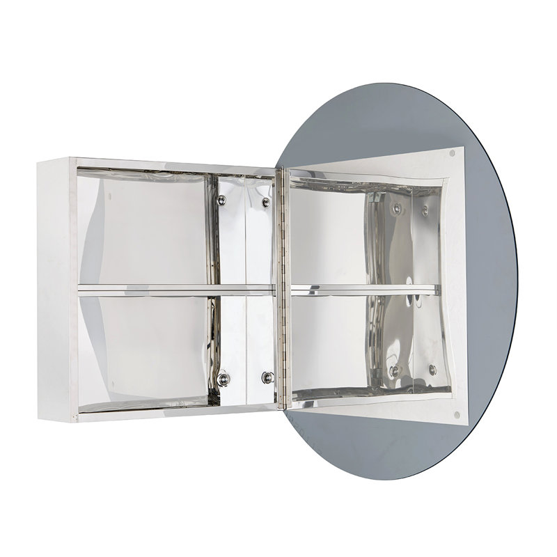 25'' Round Silver Medicine Cabinet with Mirror and Shelves