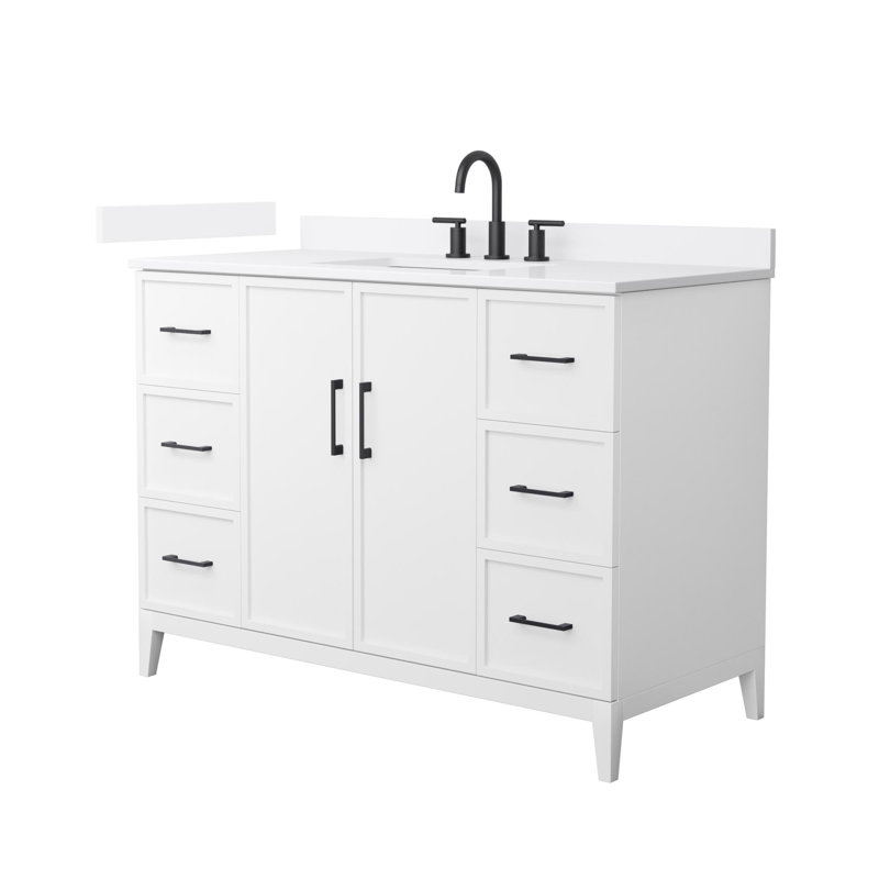 Elan 48'' Single Bathroom Vanity with Quartz Top, White, Matte Black, 8" Center
