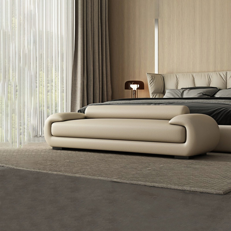 Banc rembourré Classic Fashion, Blanc cassé, H 25,59 po x l 59,05 po x P 19,68 po