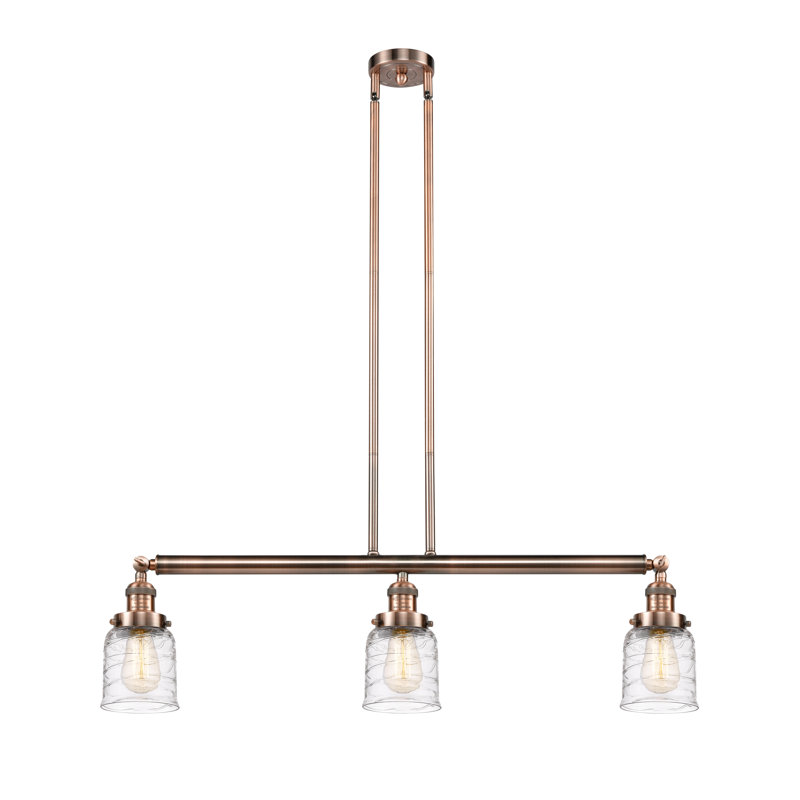 Luminaire suspendu linéaire à 3 lumières pour îlot de cuisine Harsha, Cuivre antique