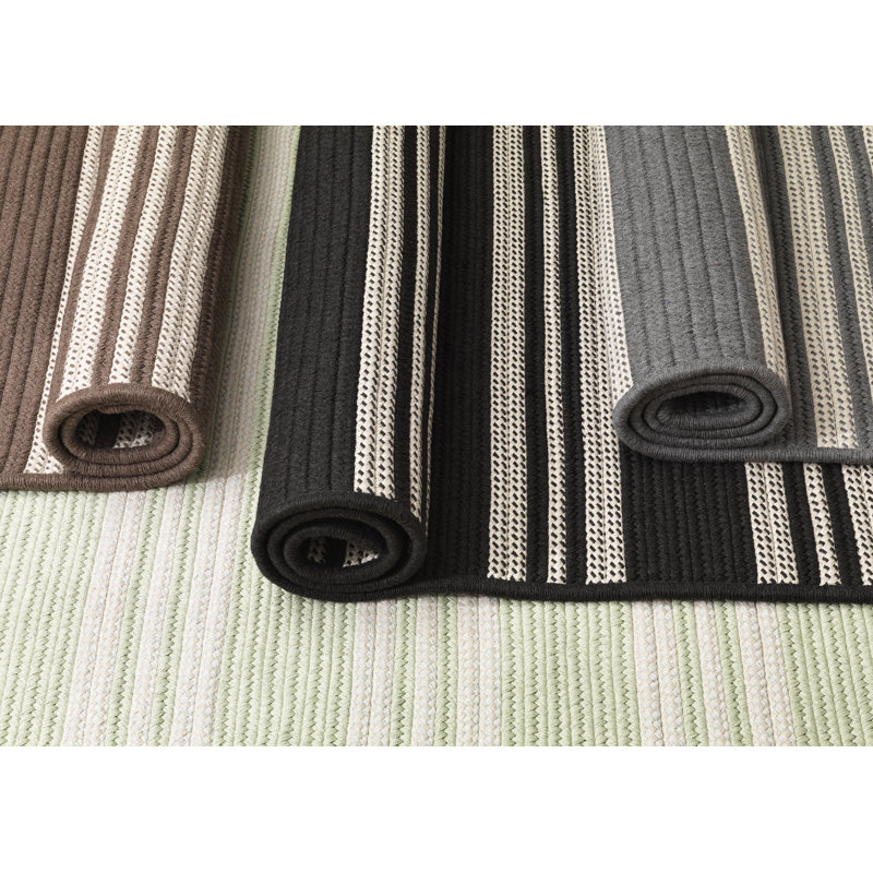 Tapis décoratif d’intérieur/extérieur à rayures tressées vertes Neponset, 6 pi x 9 pi