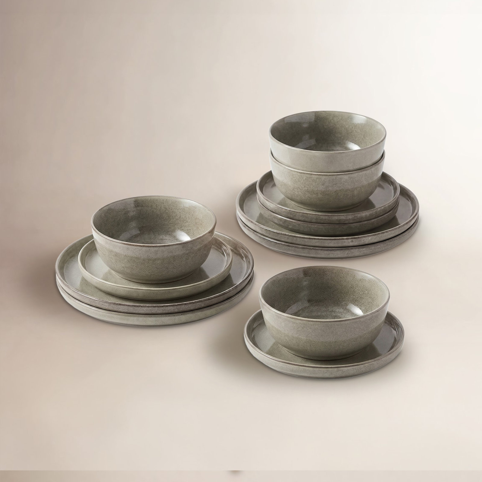 Mcfall 12 Piece Porcelain Dinnerware Set, Service For 4, Gray