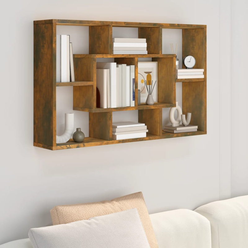 Tiffany 8 Piece Floating Shelf, Smoked Oak, 52.5cm H x 85cm W x 16cm D