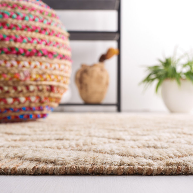 Avaah Natural Fiber Flat Weave Jute/Wool/Cotton Geometric Rug in Natural/Beige, Rectangle 4' x 6'