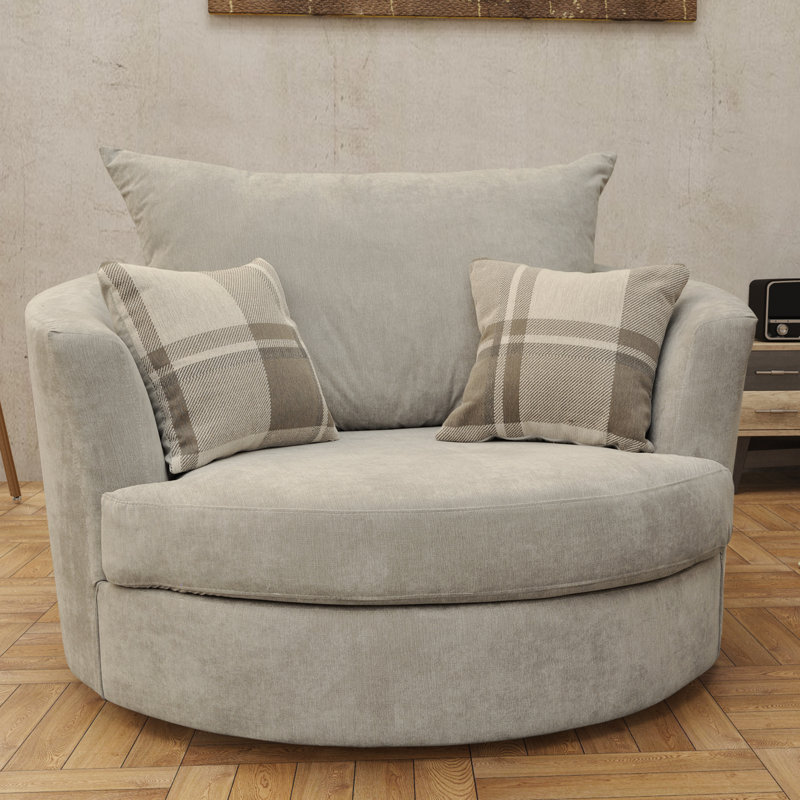 Alcrossagh Upholstered Swivel Barrel Chair, Light Grey