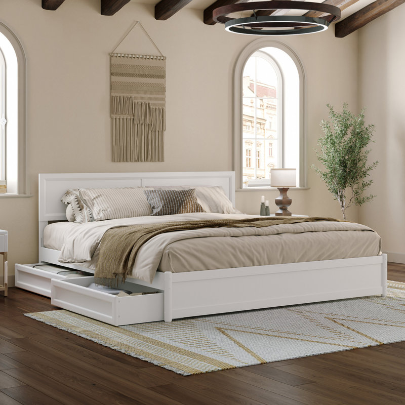Astley Wood Panel Storage Bed, King, White
