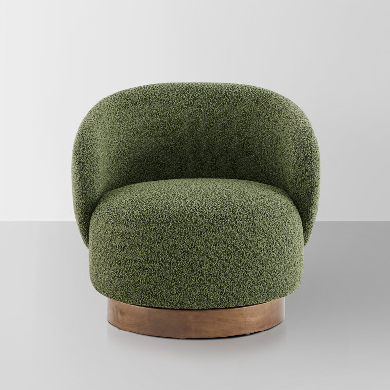 Modern Swivel Barrel Chairs With Wood Base, Green