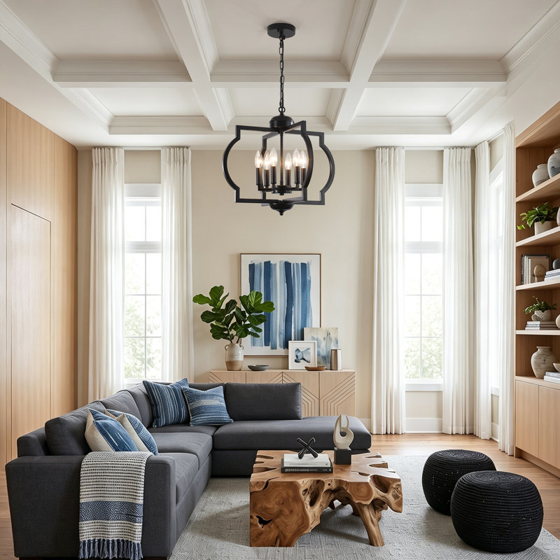 Luminaire suspendu de style lanterne géométrique moderne à 6 lumières de 19,68 po à intensité variable de style bougie pour îlot de cuisine