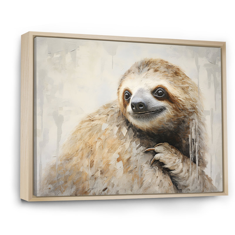 «Thoughtful Sloth I» sur toile, Cadre naturel flottant, H 16 po x l 32 po x P 1 po