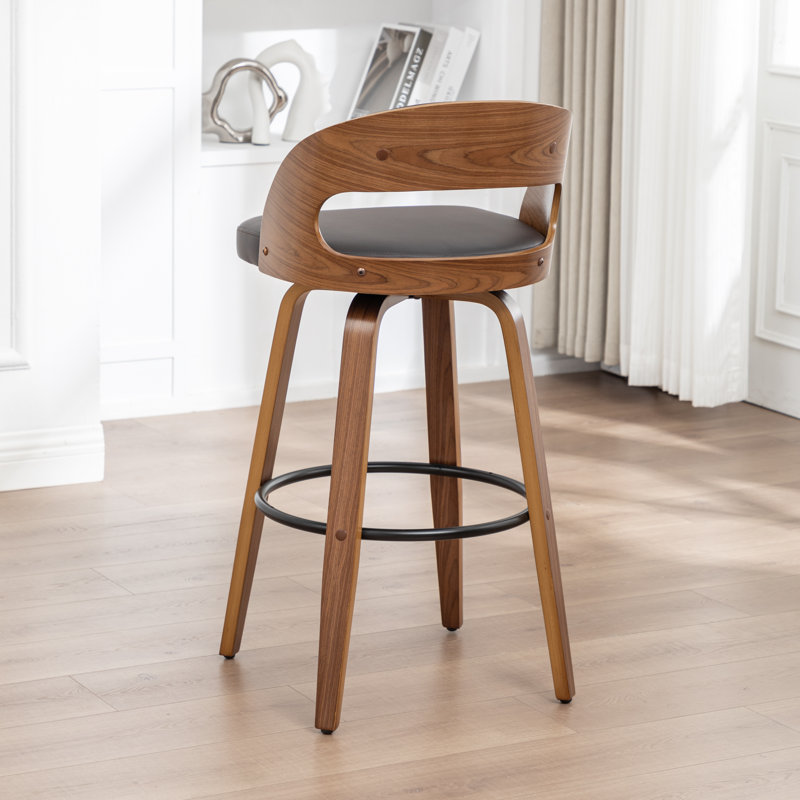 Tabouret de bar et de comptoir pivotant en cuir végétalien Drees, Brun, Tabouret de comptoir (siège d'une hauteur de 24,8