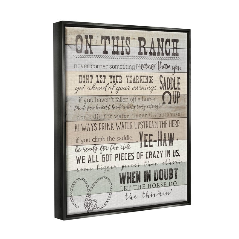 On This Ranch Rules, impression sur toile par CAD Designs, Cadre flottant noir de jais, H 21 po x l 17 po x P 1,7 po