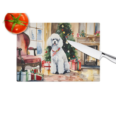 Poodle Cozy Christmas Glass Cutting Board Large