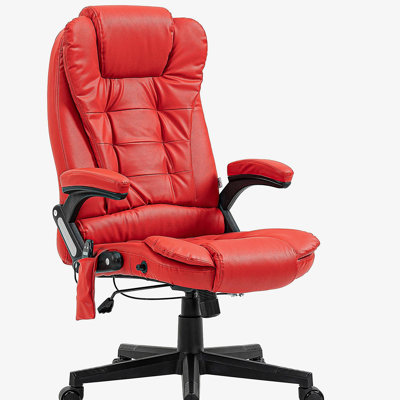 HOMCOM High Back Vibration Massage Office Chair with 6 Vibration Points, Heated Reclining PU Leather Computer Chair with Armrest and Remote, Red