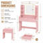  Coiffeuse de maquillage avec miroir lumineux à DEL et prise de courant, bureau de coiffeuse avec tabouret et tablettes de rangement pour la chambre à coucher-131076741